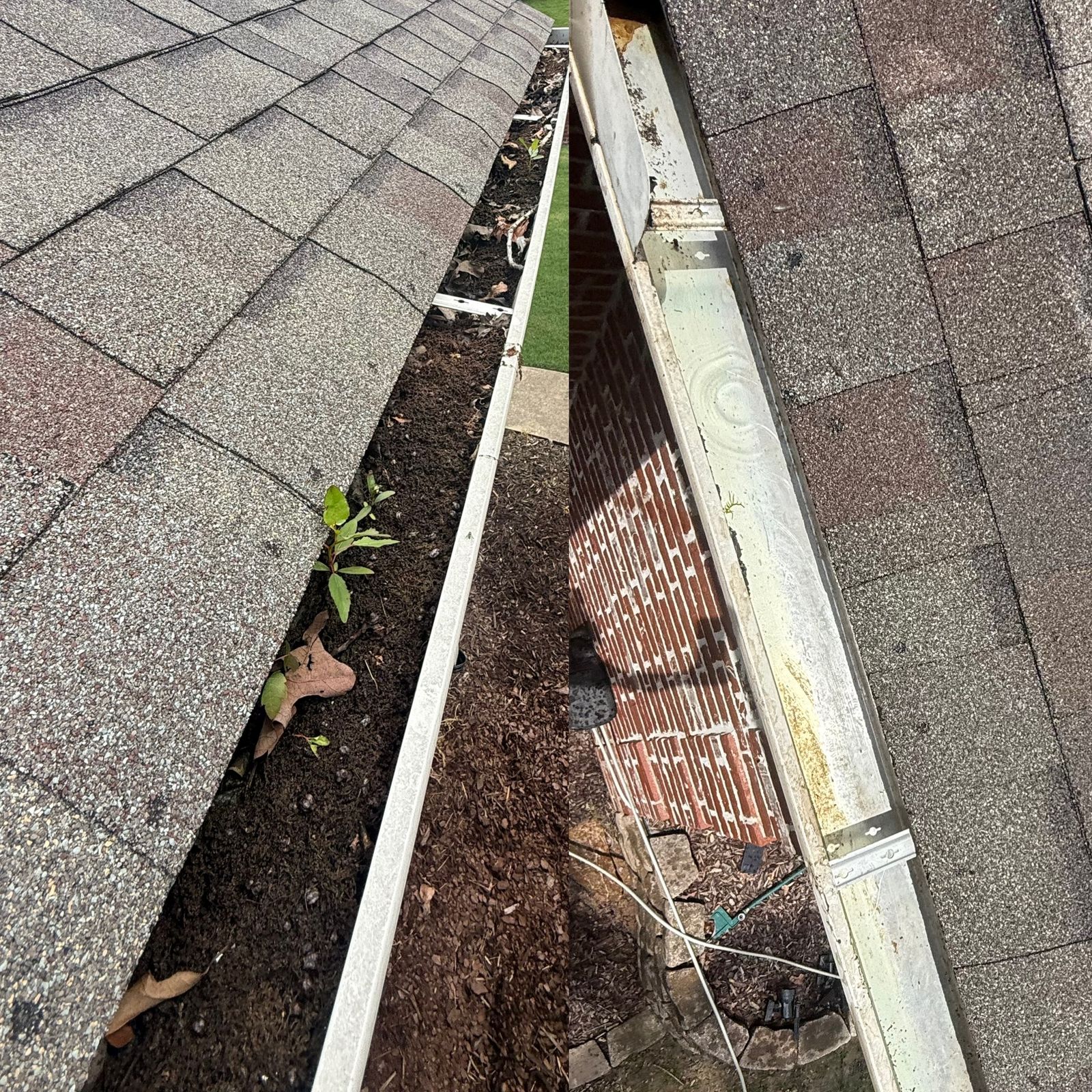 Before and after gutter cleaning