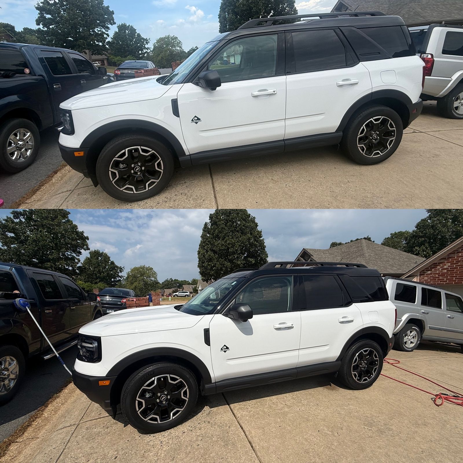 Before and after detailing a white SUV